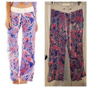 Lilly Pulitzer Linen Beach Pants Iris Blue Shrimply Chic Sz Medium